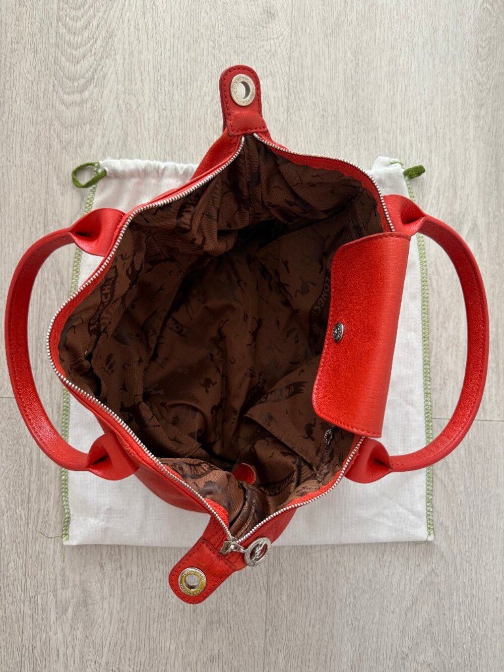 Longchamp Le Pliage Leather Cuir Small Paprika Red Orange Bag Crossbody Strap - Picture 5 of 16